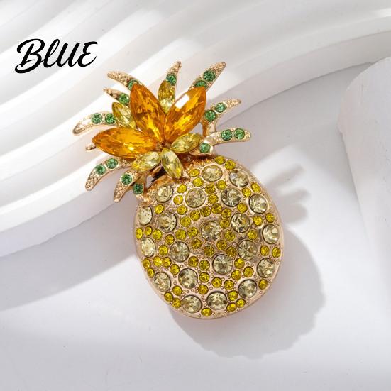 Tropical Fruit Pin Women Brooch Dazzling Rhinestones Inlaid 3D Pineapple