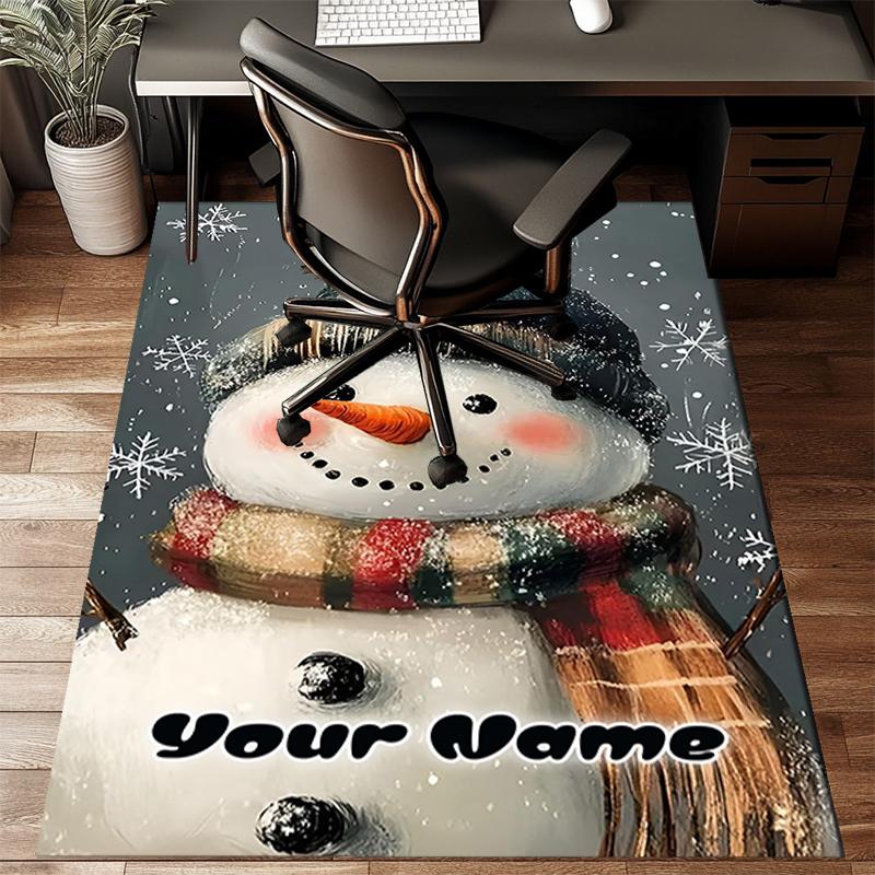 1PC Custom Name Snowman Winter Festive Scene Theme Floor Mat Ideal for Living Room, Game Rooms, Office, Bedroom,Floor Mat Playful Design182