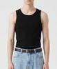 TOPBOY Basic Stretch Ribbed Cotton Sleeveless T-Shirt Black