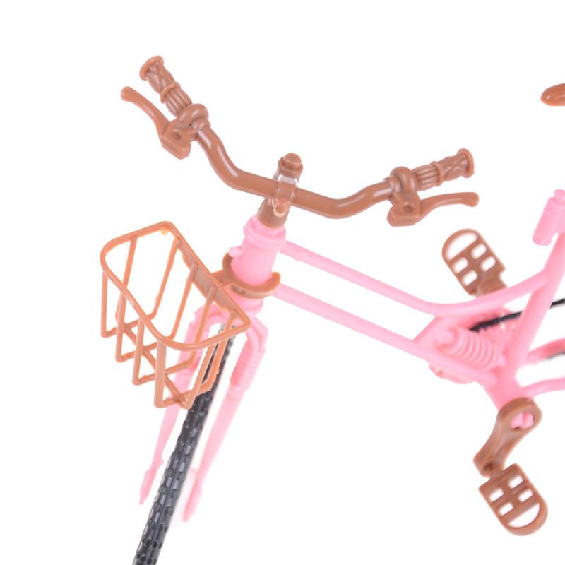 Pink Detachable Bike Bicycle With Basket For Doll House Toy Accessories
