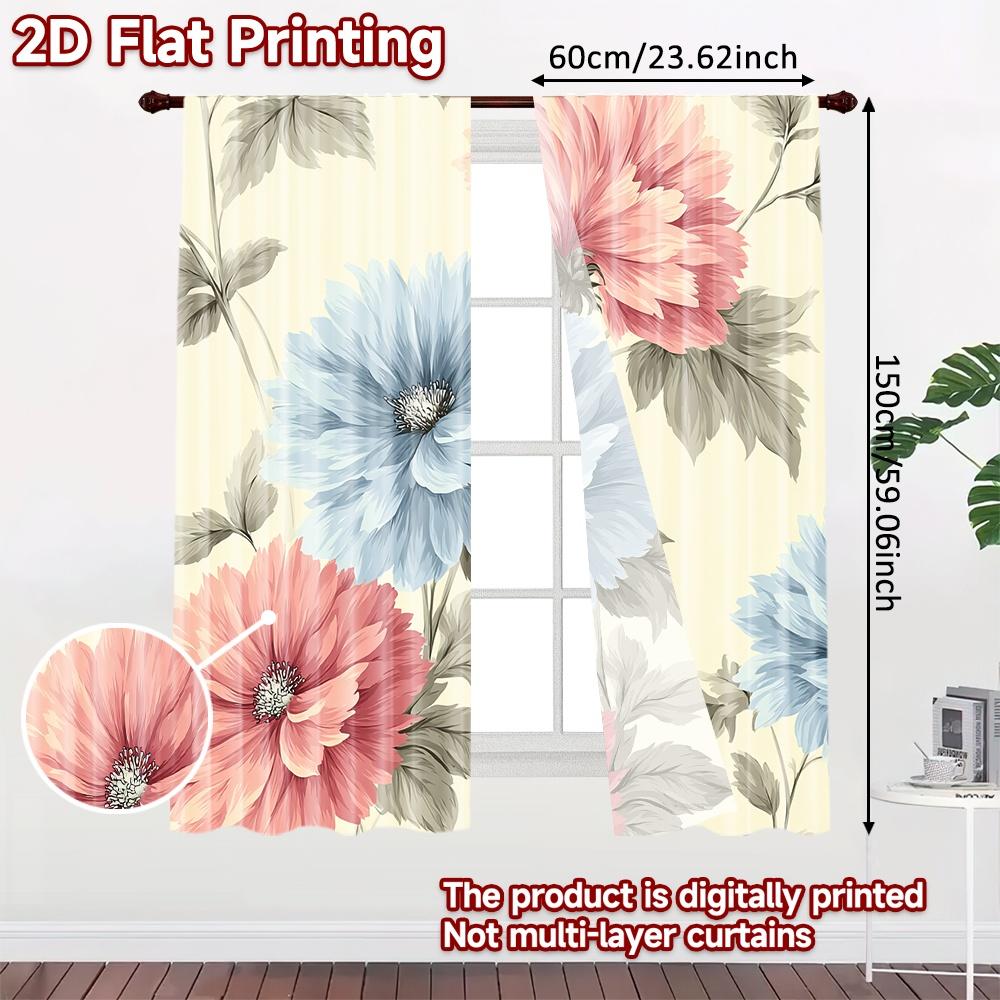 Set Of 2 Flat Printing Curtains Without Rod Floral Elegance Design Holiday Valentine Is Day Printed Yarn Curtain Made Polyester