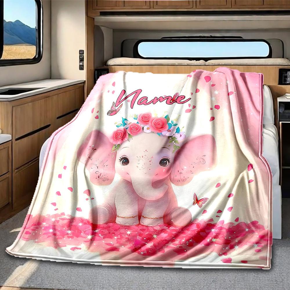 Elephant Customize Your Name Rv Blanket Soft Comfortable Lightweight Perfect For Travel Camping Picnics Sofas Rvs Bedding Living Room Ideal Gift For