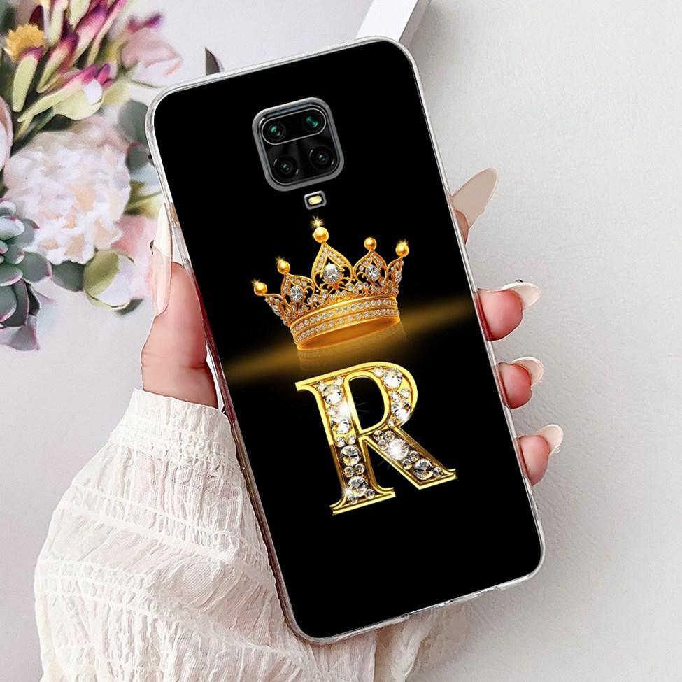 Прозрачный чехол для Xiaomi Redmi Note 9s Чехол Модный Роскошный Буквы A-Z Корона Мягкий ТПУ Чехол для телефона M2003J6A1G