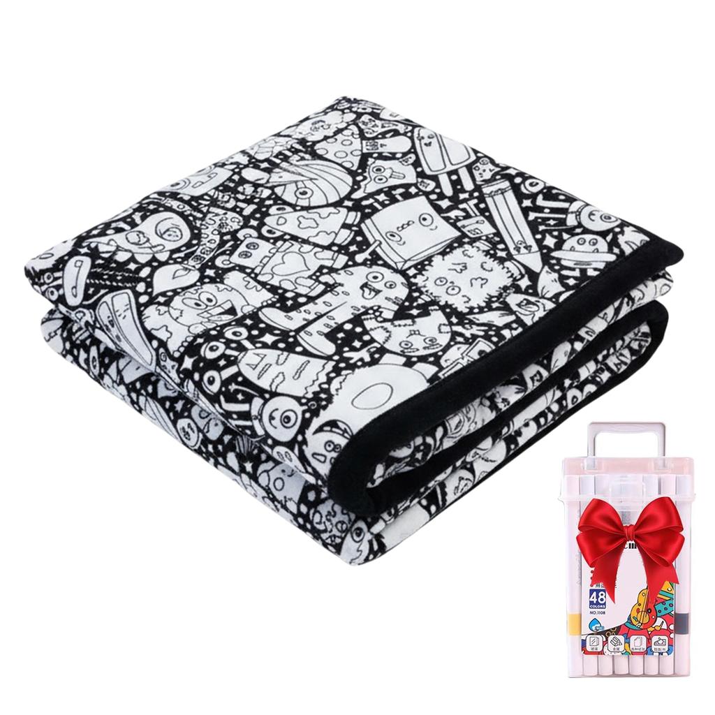 DIY Coloring Blanket Washable Fuzzy Velvet Creative Art Project Painting Blanket for Holiday Arts Crafts Activity Party