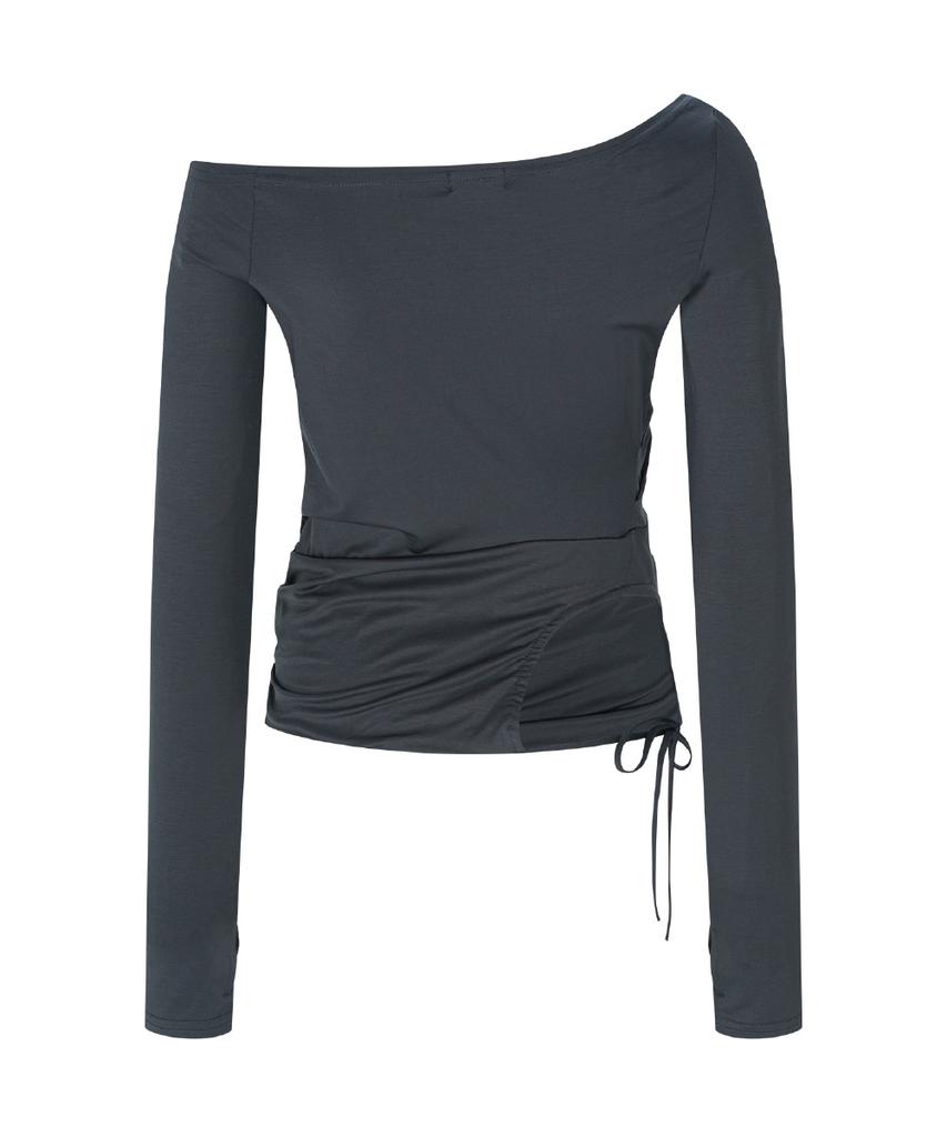 Топ с длинным рукавом Marcia Unbal Drape (черный)