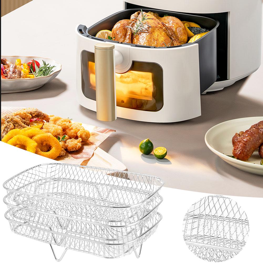 Подставка для аэрофритюрницы, подставка для духовки-аэрофритюрницы, гриль, пароварка, нержавеющая сталь, подставка для дегидратора, 3-ярусная сетчатая корзина для гриля для домашней кухни