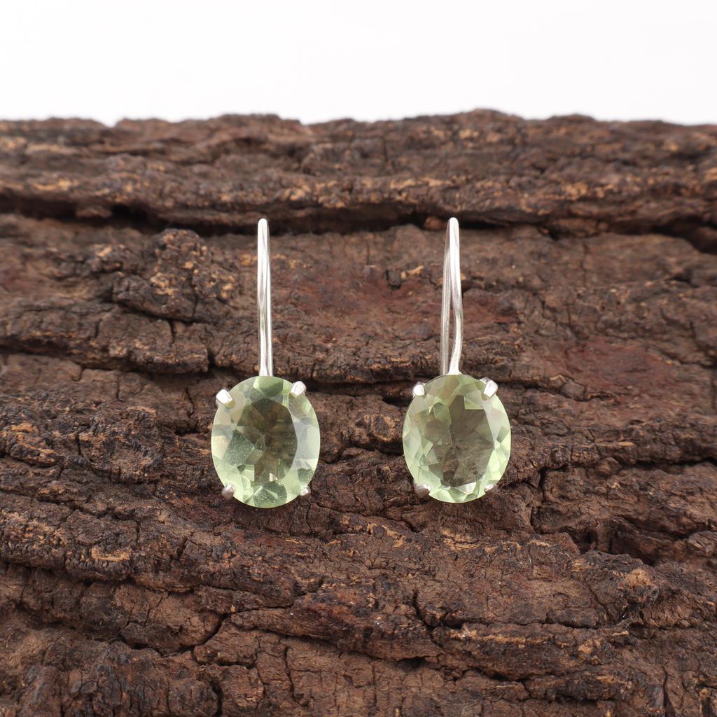 Green Amethyst Gemstone Earrings, 925 Solid Sterling Silver Earrings, Handmade Antique Jewelry, Gift For Mother Day