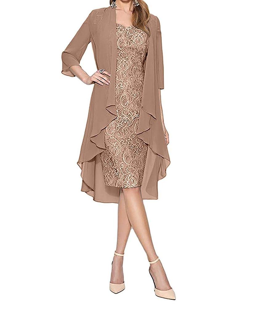 Кружевная шифоновая юбка-миди для通勤 и облегающее платье - комплект из двух предметов