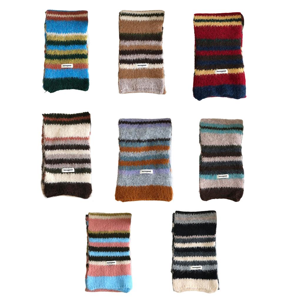 Striped Scarf Color Blocking Warm Neck Warmer Comfortable Neckerchief for Women Men Fall and Winter Outdoor Activities