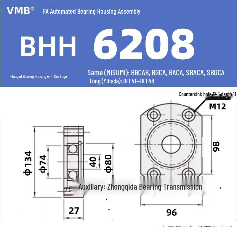 BHH BFF43 Double-Sided Flange Bearing Mount with Snap Ring - Single Bearing Block Assembly