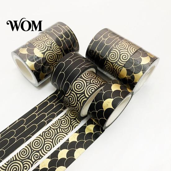 Golden Foil Decorative Tape 3 Rolls Washi Tape, Retro Plaid Leaf Pattern Masking Adhesive for DIY Crafts, Journal, Planner, Scrapbooking Supplies