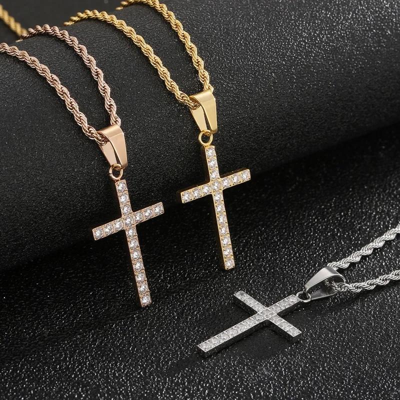 Trendy Pendant Necklaces for Men Metal Cross Stainless Steel Link Chain Accessories Irregularly Male Choker Shiny Jewelry