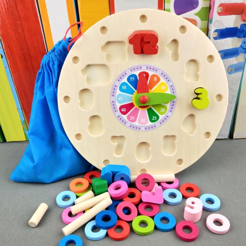 Montessori Clock Digital Wooden Toy for Kids - Colorful Number Math Teaching Aid with Geometric Shape Matching