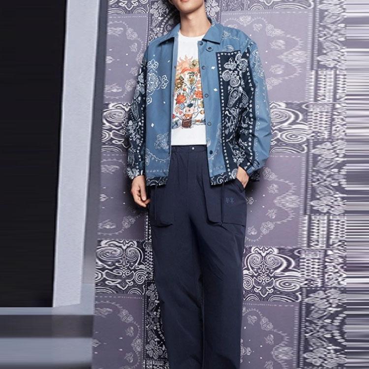 Li-Ning Модная спортивная серия, однобортный пиджак с откидным воротником и цветком кешью, куртка унисекс, индиго AFDS775-5