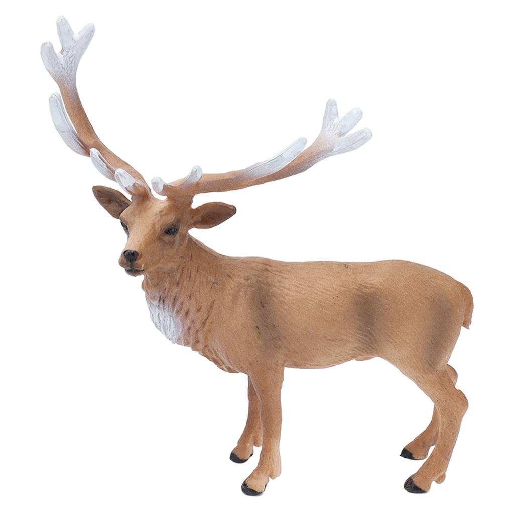 Wild Deer Statue Solid Static Natural Realistic Animal Model Male Red Deer for Cake Gift Christmas