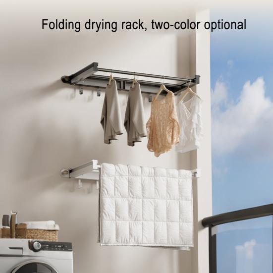 Foldable Drying Rack Wall Mounted Laundry Rack Clothes Drying Rack Double Pole Clothes Rack for Laundry Room Balcony
