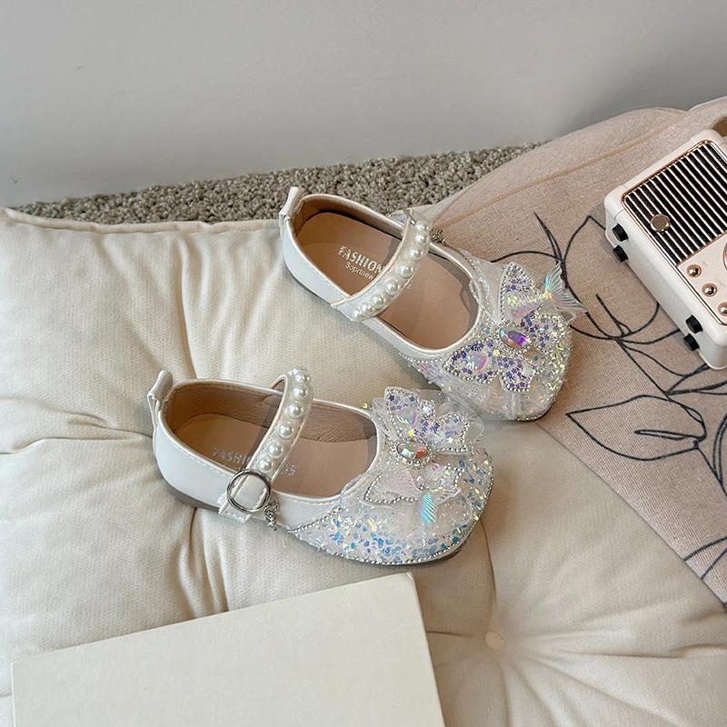 Girls Princess Leather Shoes New Kids  Shoes Sweet Sequins Children Causal Wedding Party Flat Shoes Fashion Elegant Chic