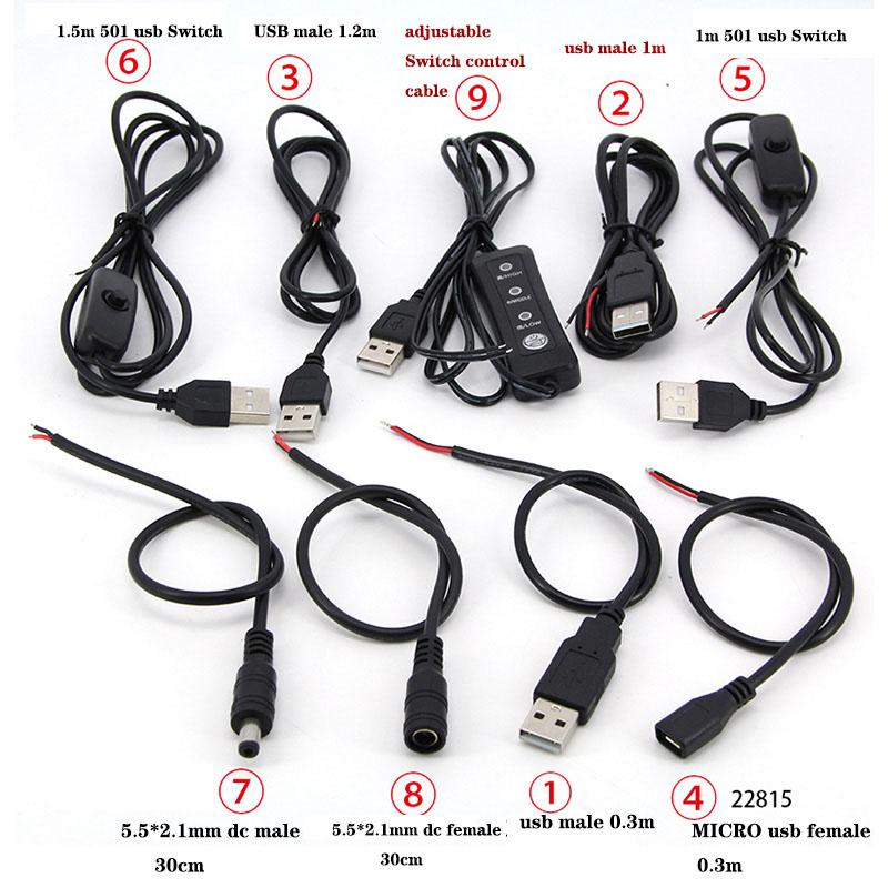 5 В 12 В USB 2.0 DC Mirco Male Female Cable Switch Регулируемый блок питания зарядный разъем ремонтный шнур для DC USB Вентилятор охлаждения
