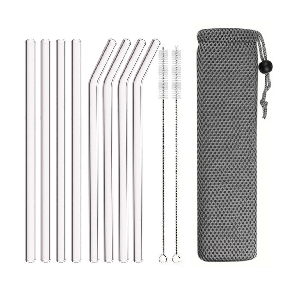 8mm High Borosilicate Glass Straw 3/5/10/11Pcs Reusable Eco Friendly Drinking Straws Set Bubble Tea Smoothies Bar Accessories Cup Holders 5