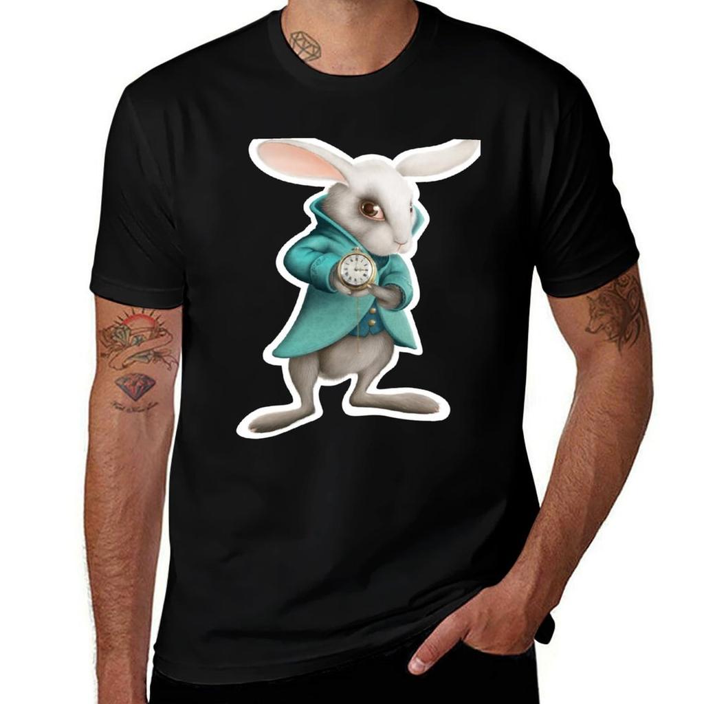white rabbit with clock T-Shirt Anti-Pilling Casual T-Shirt