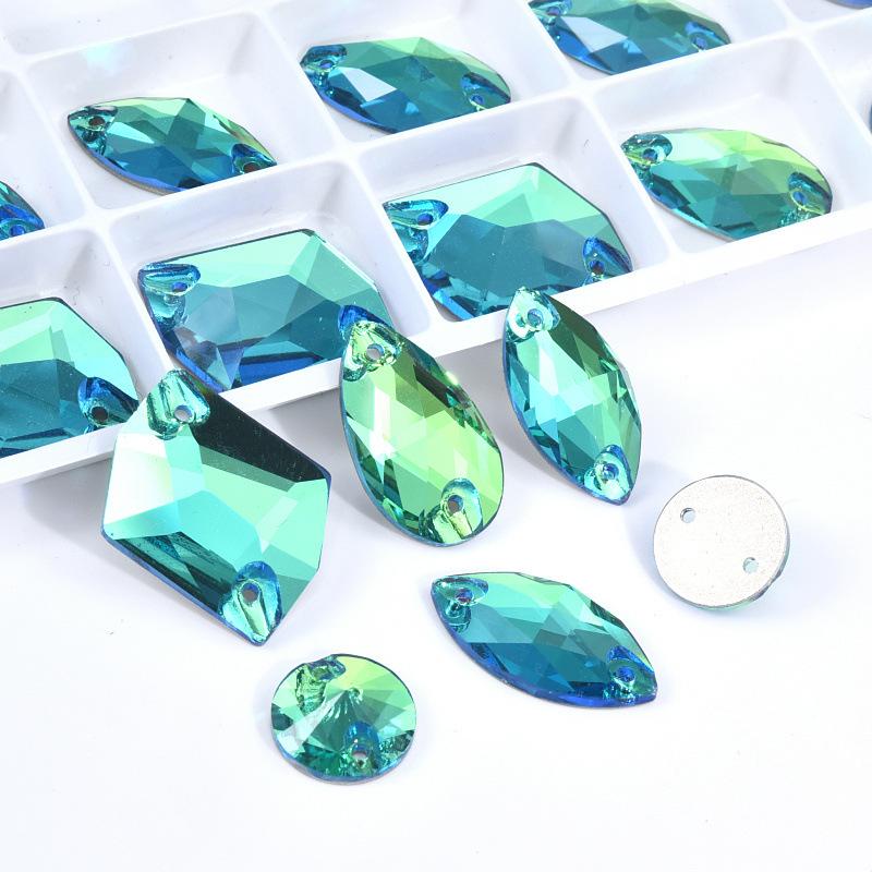 Mixed Shape Gold Bottom Hand-Sewn Drill, Water Drop Horse Eye Satellite Double Hole Flat Buckle Diy Clothing Accessories Accessories Rhinestone