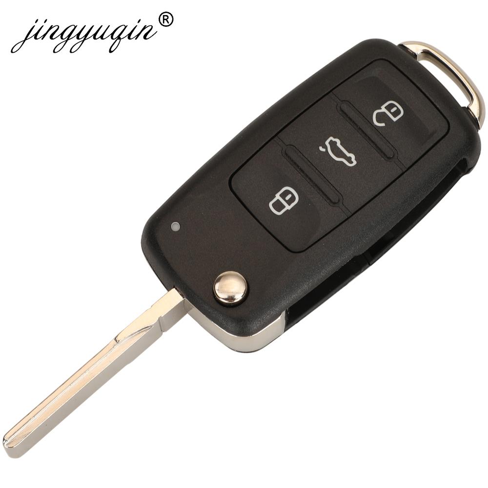 Jingyuqin 3Button Remote Flip Car Key 434MHz ID48 Chip for VW Volkswagen Golf Passat Tiguan Polo Jetta Beetle Skoda Fabia Seat LEON 5K0837202AD 433Mhz