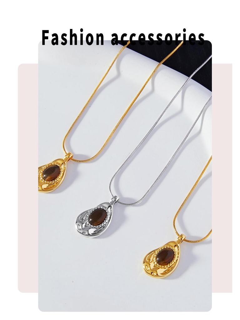 Европейская и американская подвеска-ожерелье из камня тигровый глаз с цепочкой из нержавеющей стали с 18-каратным золотым покрытием