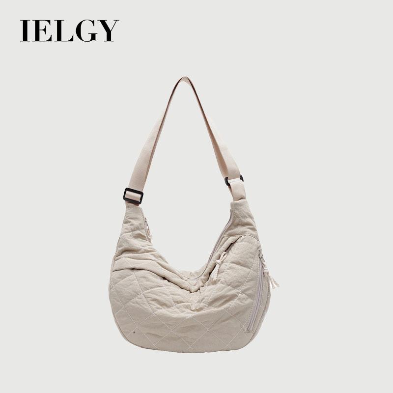 Ielgy Tote Bag Fashion Dumpling Shape Diamond One-Shoulder Large-Capacity Simple Casual All-Match Messenger Bag
