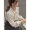 Comfortable and Versatile Lantern Sleeve Temperament Fall and Winter Bow Shirt White Blouse Female Long Sleeve Tie Design Sense Occupational Tops