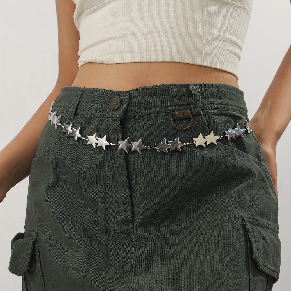 Vintage Pentagram Chain Belt Adjustable Skirt Belt  Women Decorative Body Jewelry