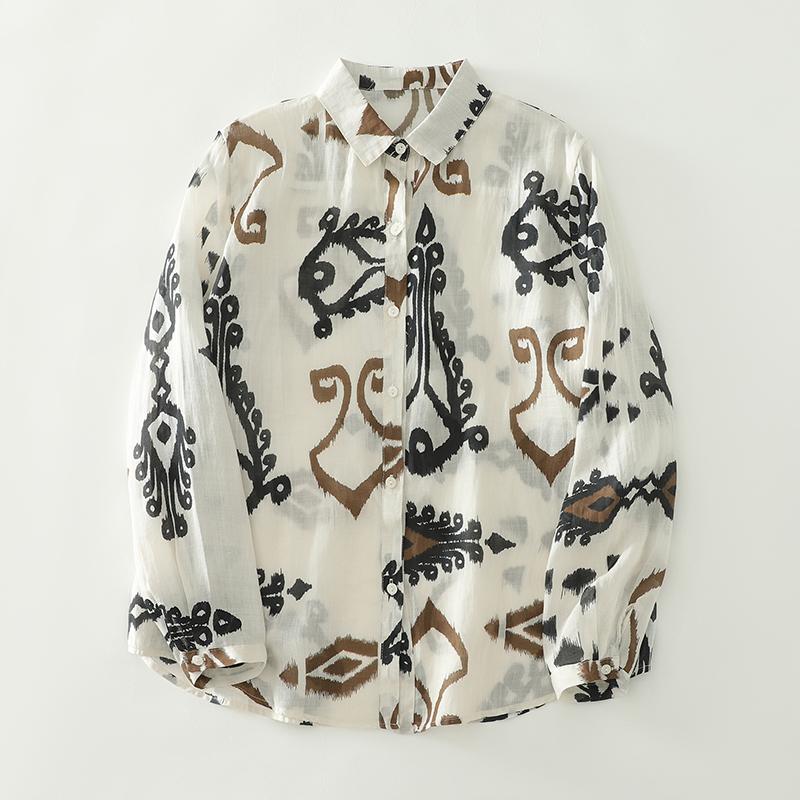 DIMANAF 2025 Новые Женские Топы Рубашки Футболки Однотонные Повседневные Свободные Блузки Осень Принт Хлопок Длинный Рукав