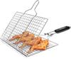 Fish Grilling Basket Folding Portable Stainless Steel BBQ Grill Basket for Fish Vegetables Shrimp with Removable Handle Come with Basting Brush