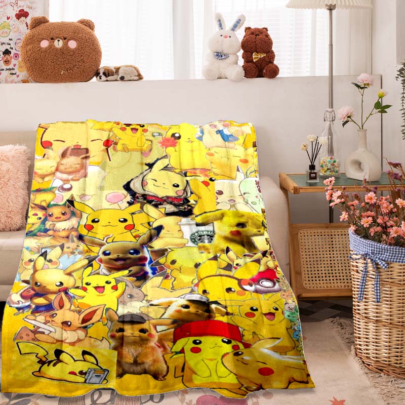 2026 New1PC Pokémon Pikachu Pattern Blanket Warm Soft Fluffy Kids and Adults Sofa Bed Throw Blanket Outdoor Travel Camping Luxur
