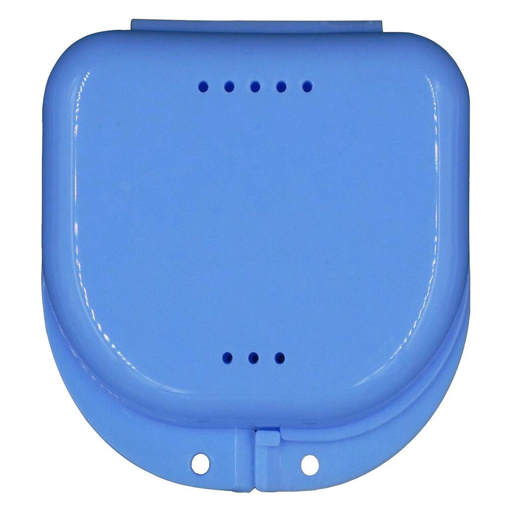 Компактный синий пластиковый контейнер для хранения и чистки зубных протезов с вентиляционными отверстиями