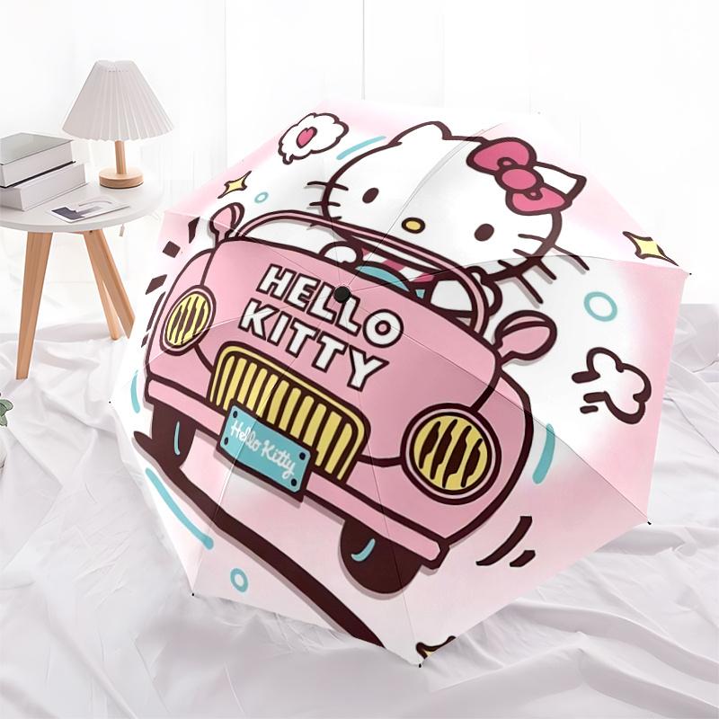 1pc Hello Kitty Pink Car Automatic Folding Umbrella - Portable 3-Fold Design with Iron Frame, Perfect for Outdoor Use, Festive Gifts, Travel, Daily Us