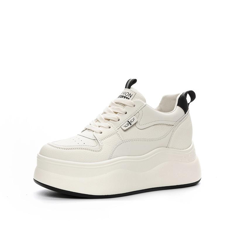 Fashion 8cm Genuine Leather Platform Wedge Shoes Chunky Sneaker White Casual Shoes Comfortable Breathable Spring Autumn Winter Shoes