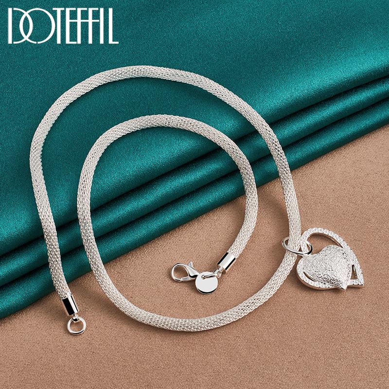 925 Sterling Silver Snake Chain Heart Necklace Fashion Wedding Jewelry