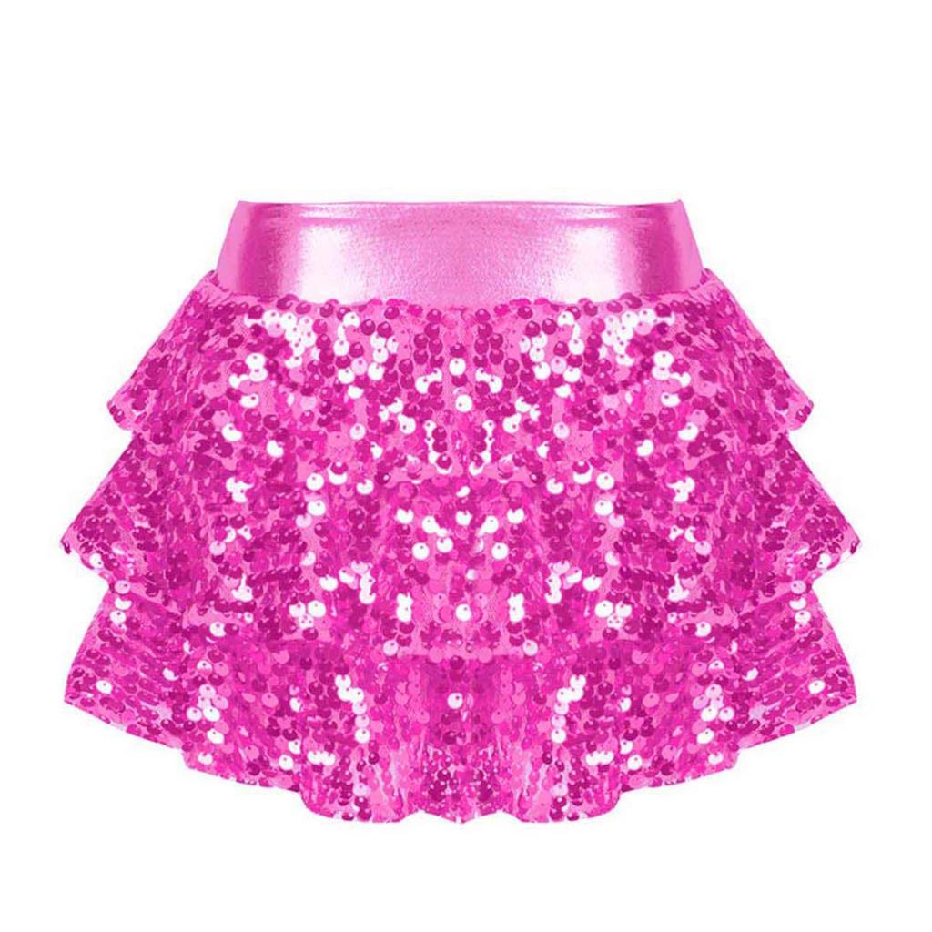 Детские шорты для выступлений для девочек, блестящие пайетки, многоярусные оборки, металлический эластичный пояс, кюлоты, одежда для танцев