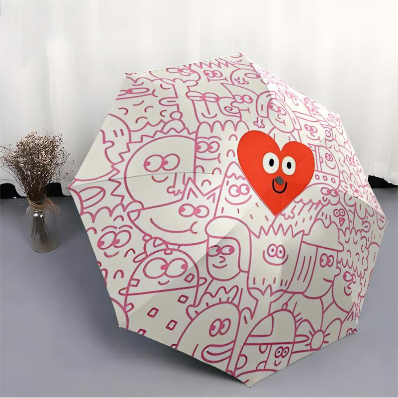 1pc Heart Characters Automatic Open/close Umbrella, 8-Rib sturdy structure, Auto Folding/Opening, Portable Travel Umbrella for Women,239