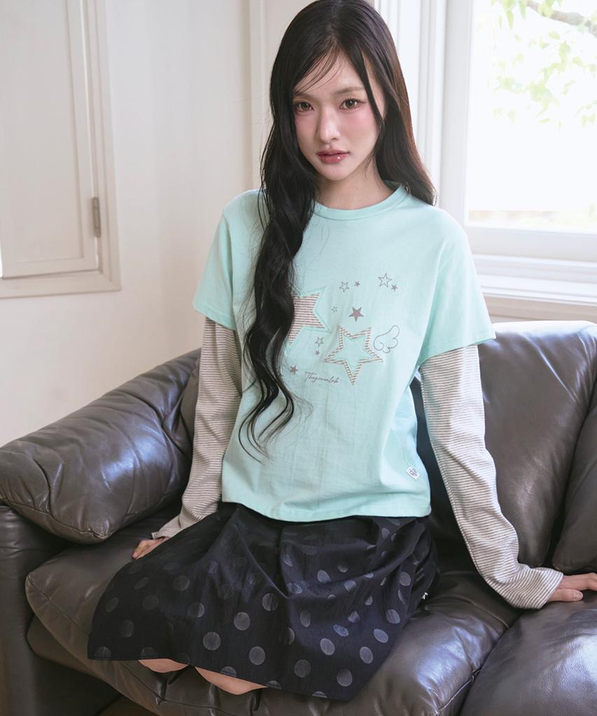 THE GREEN LAB Star Patch St Layered T-Shirt [Mint]