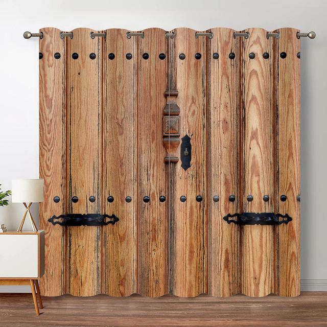Rustic Wooden Blackout Curtains Vintage Barn Door Farmhouse Countryside Room Window Drapes For Bedroom Living Room High Shading
