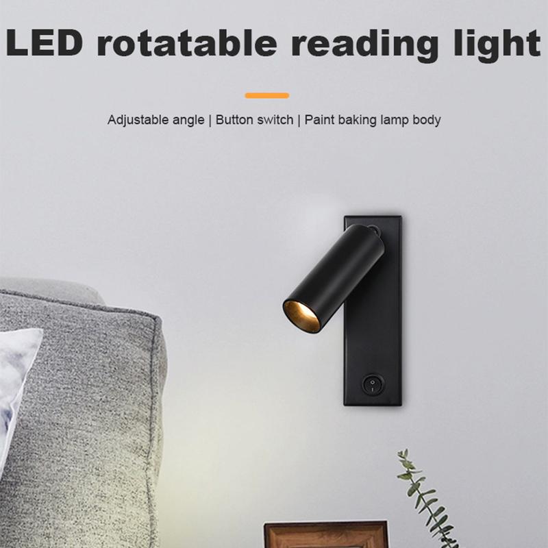 3103 Bedside Wall Lamp 350-Degree Rotatable Wall Sconce Reading Light with Switch, 3W Warm Light - Black