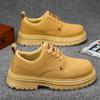 Fashion Retro Yellow Men's Suede Leather Shoes Streetwear Tooling Shoes Men Comfy Low Top Casual Work Shoes Men Oxford Chaussure Hommes
