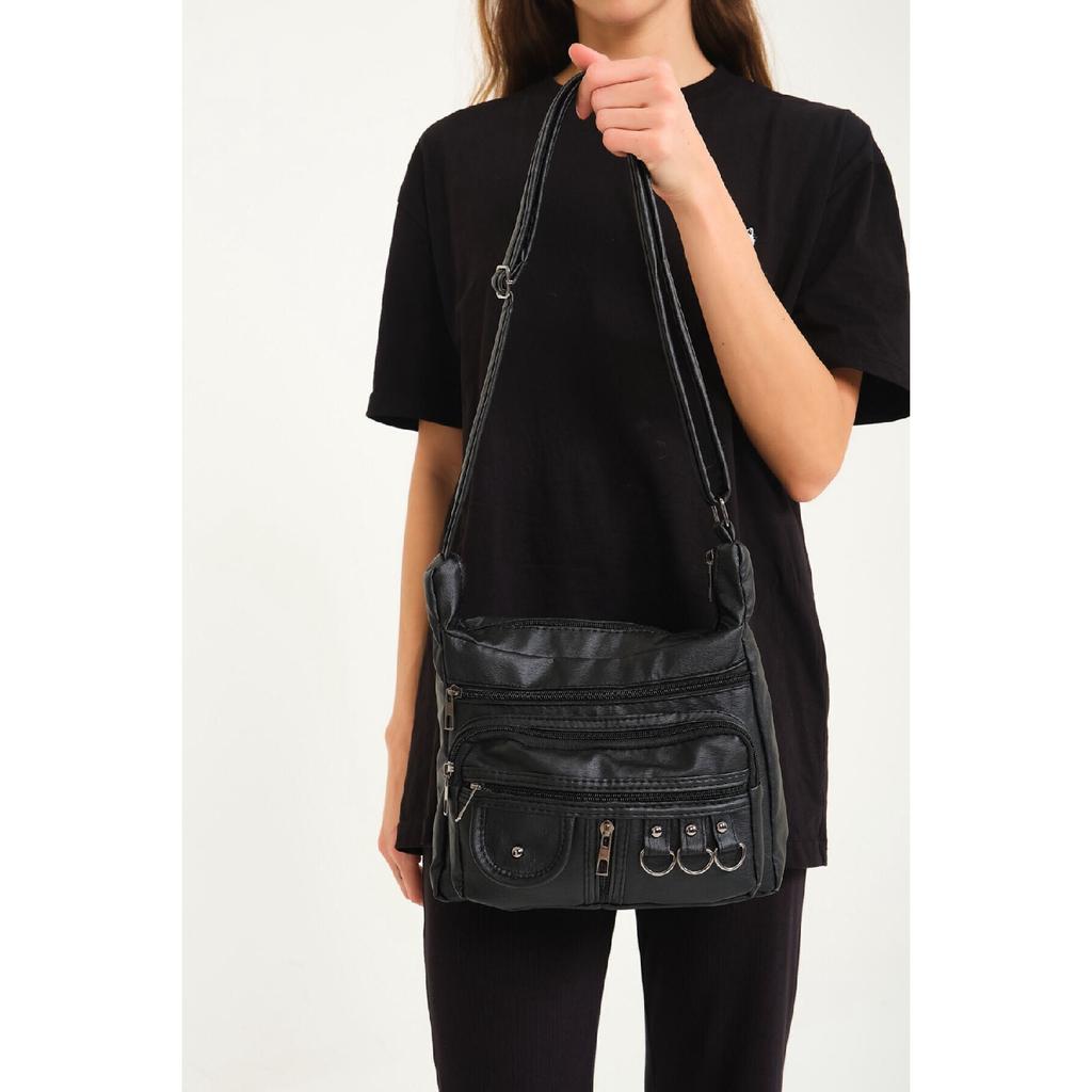 Women's Washing Leather Shoulder Bag Multi-compartment Women's Bag With Cross Strap Cross Strap