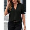 Summer Women's Shirt V-neck Temperament Bubble Sleeve Solid Colour Shirt Short Sleeve Top