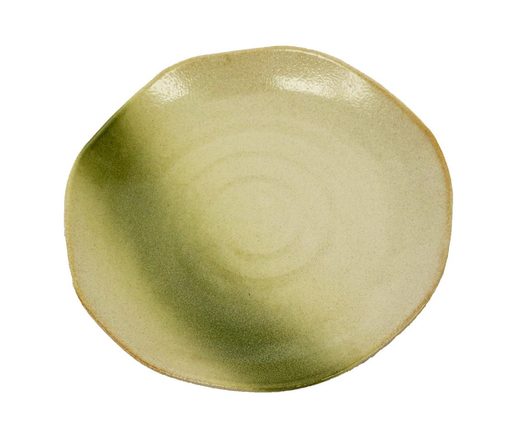 Castle Enterprise Mino Ware Japanese Cafe Series Rough-Kezuri Twisted Coffee Plates, Ochre-Colored Ink Finish, Set of 10