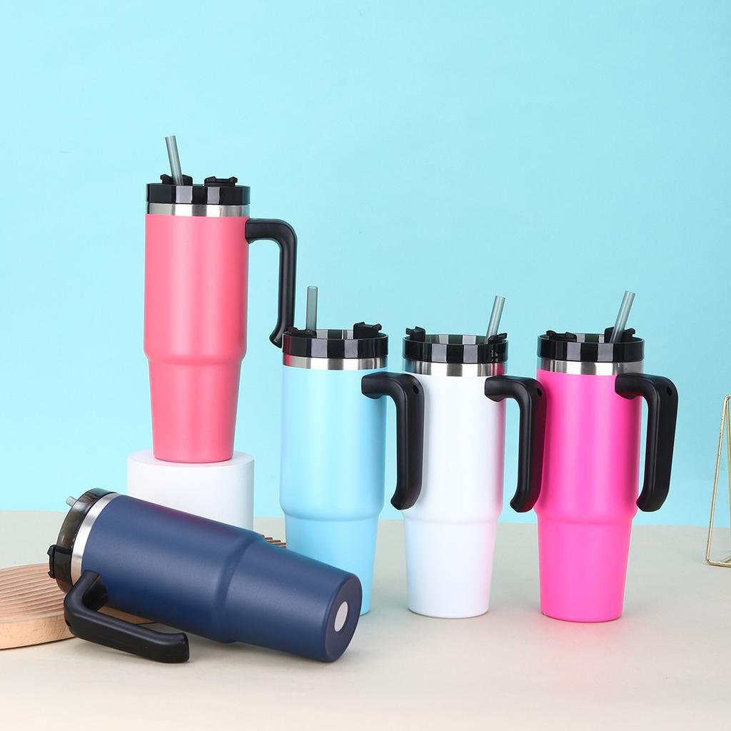 30 унций соломенная термокружка из нержавеющей стали 304 с ручкой, большая емкость, термоизолированная, двухслойная вакуумная кофейная чашка