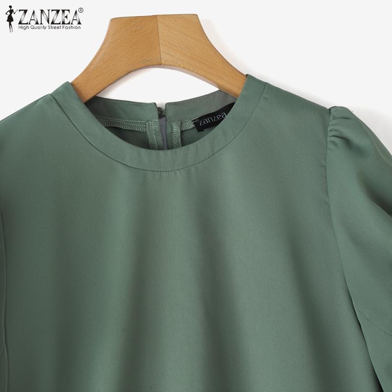 ZANZEA Женская повседневная летняя блузка с круглым вырезом и коротким рукавом