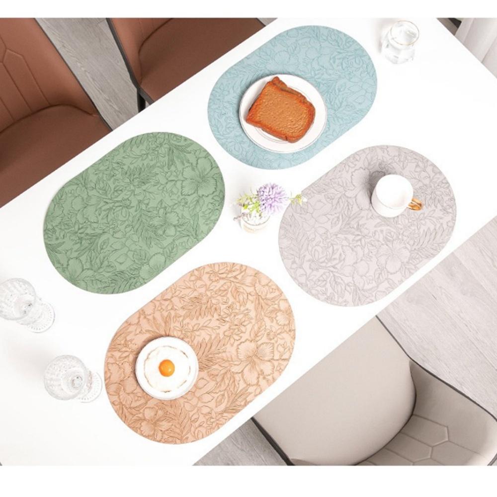 European-style Oval Leather Double-sided Embossed and Carved Placemats, Suitable for Multiple Settings, Waterproof, Heat-resista