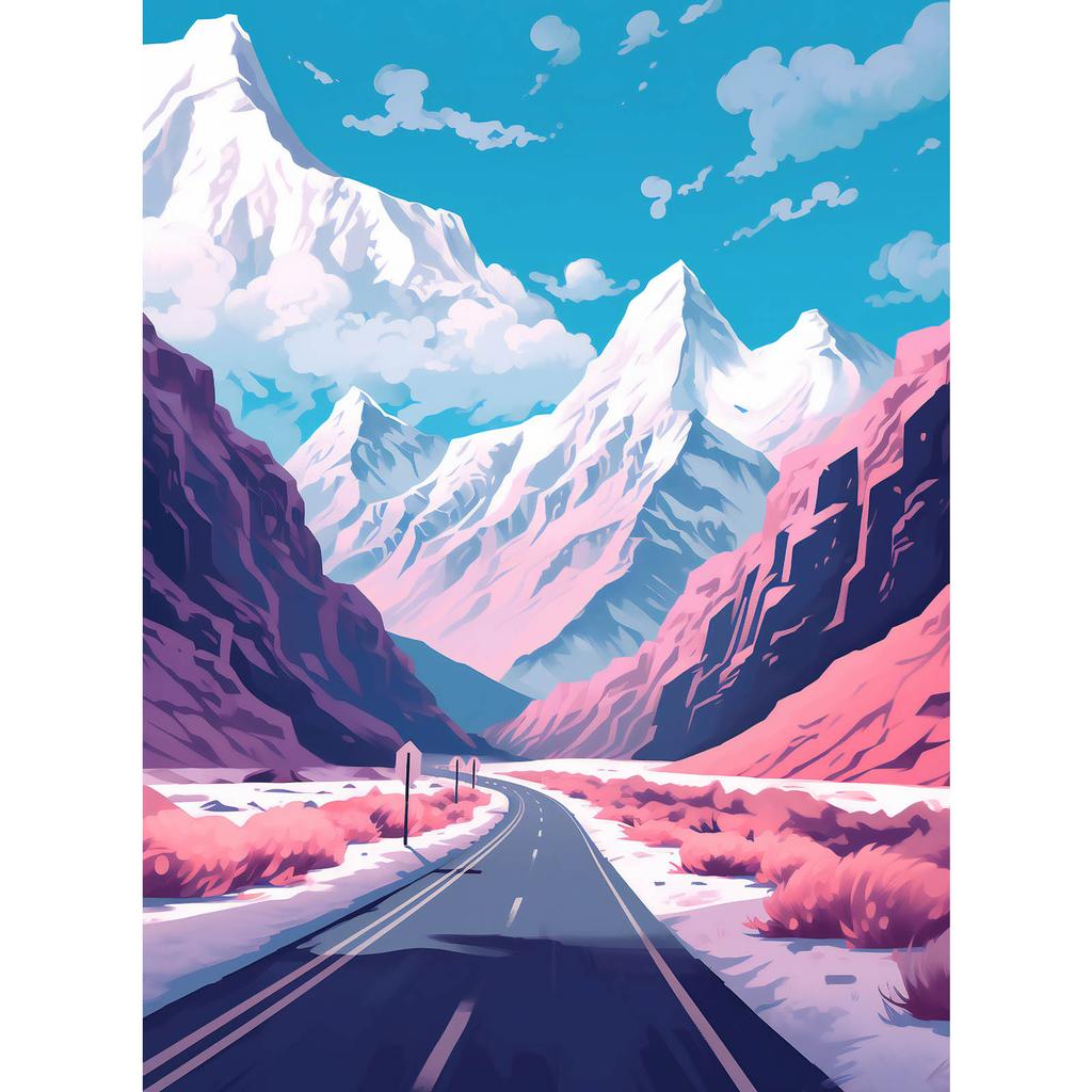 Pastelowy Krajobraz Górski Pastelowy Krajobraz Górski, 50X70 Cm, Rama Drewniana Jasny Dąb, Papier Matowy 230 Gsm